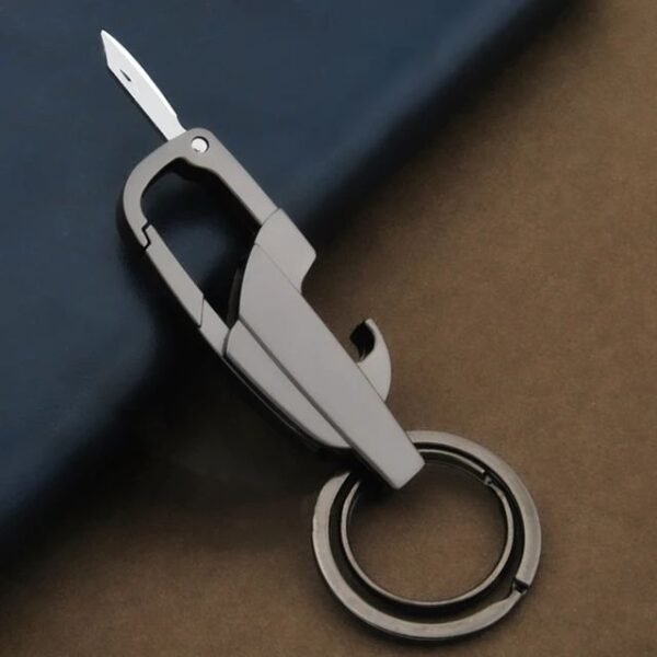 Classic Mini Foldable Knife Keychain for Men – Outdoor Multi-functional 3-in-1 Metal Bottle Opener with Two Key Rings