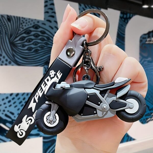 Key Chain Ring Bag Backpack Charm Car Hanging Pendant Motor Racing Boys Girls Gift- Black