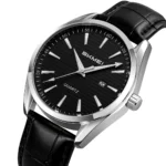 SKMEI 2490 Men’s Luxury Quartz Watch Leather Strap Classic Design - Black - Image 2