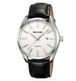 SKMEI 2490 Men’s Luxury Quartz Watch – Leather Strap Classic Design - Black & White