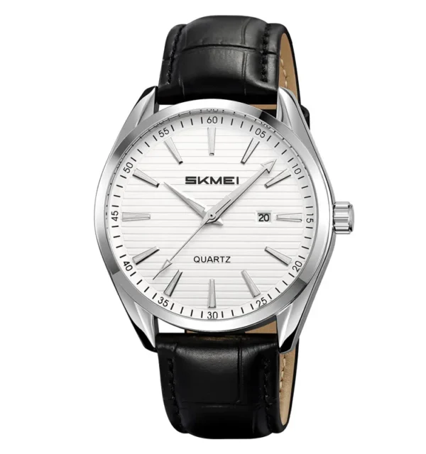 SKMEI 2490 Men’s Luxury Quartz Watch – Leather Strap Classic Design - Black & White