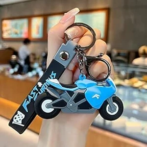Key Chain Ring Bag Backpack Charm Car Hanging Pendant Motor Racing Boys Girls Gift- Blue Colour