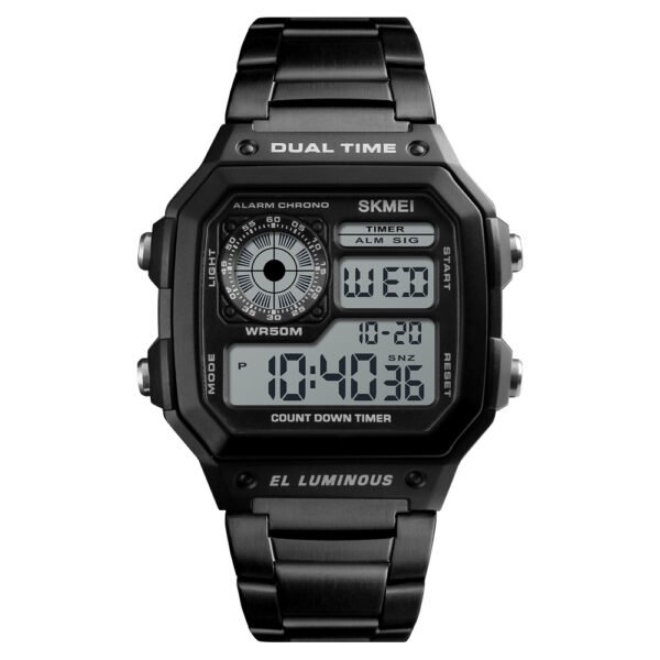 SKMEI 1335 Men’s Stainless Steel Digital Sport Watch- Black